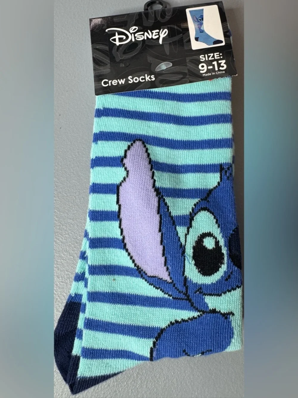 Disney Stitch navy blue & pastel Aqua Striped Crew Socks nautical summer unisex
